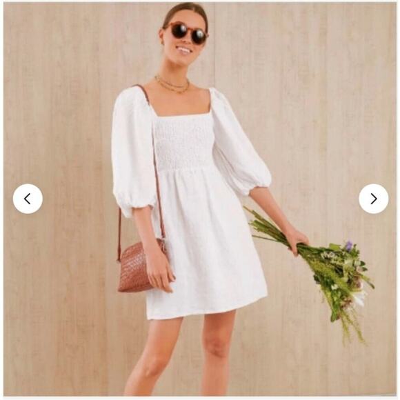 Tuckernuck Annie Dress Smocked Mini Linen Size XS White Wedding Bachelorette - Picture 3 of 10